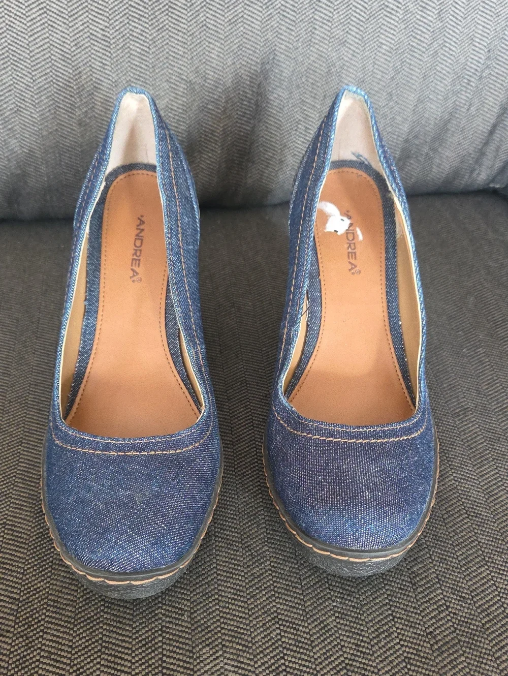 ANDREA Denim Blue Wedge Pumps - Women